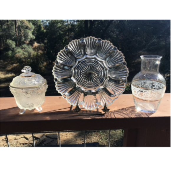 Lot- Vintage Candy Dish W/Gold Rim-Vase- Vintage Egg Platter
